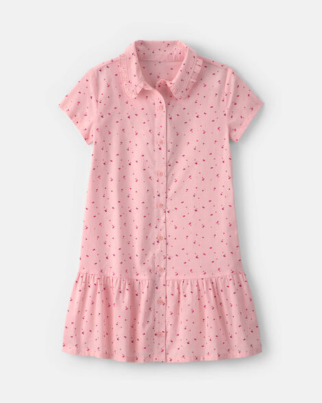 girls heart collared dress - pink