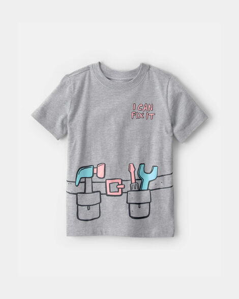toddler boy 'i can fix it' construction graphic tee - grey