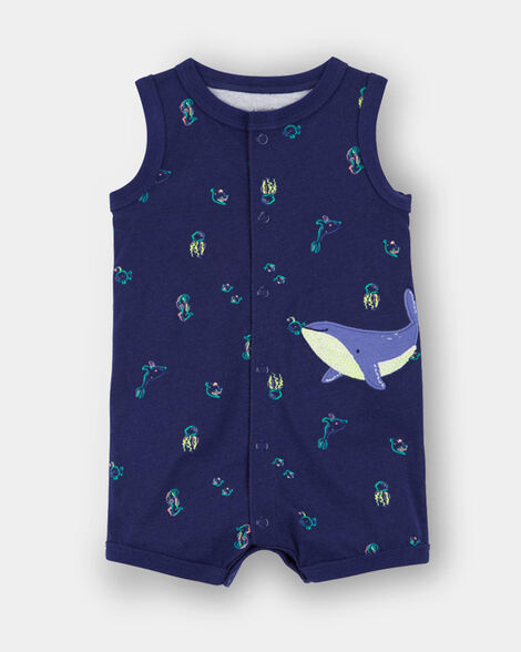 baby boy whale romper - navy blue