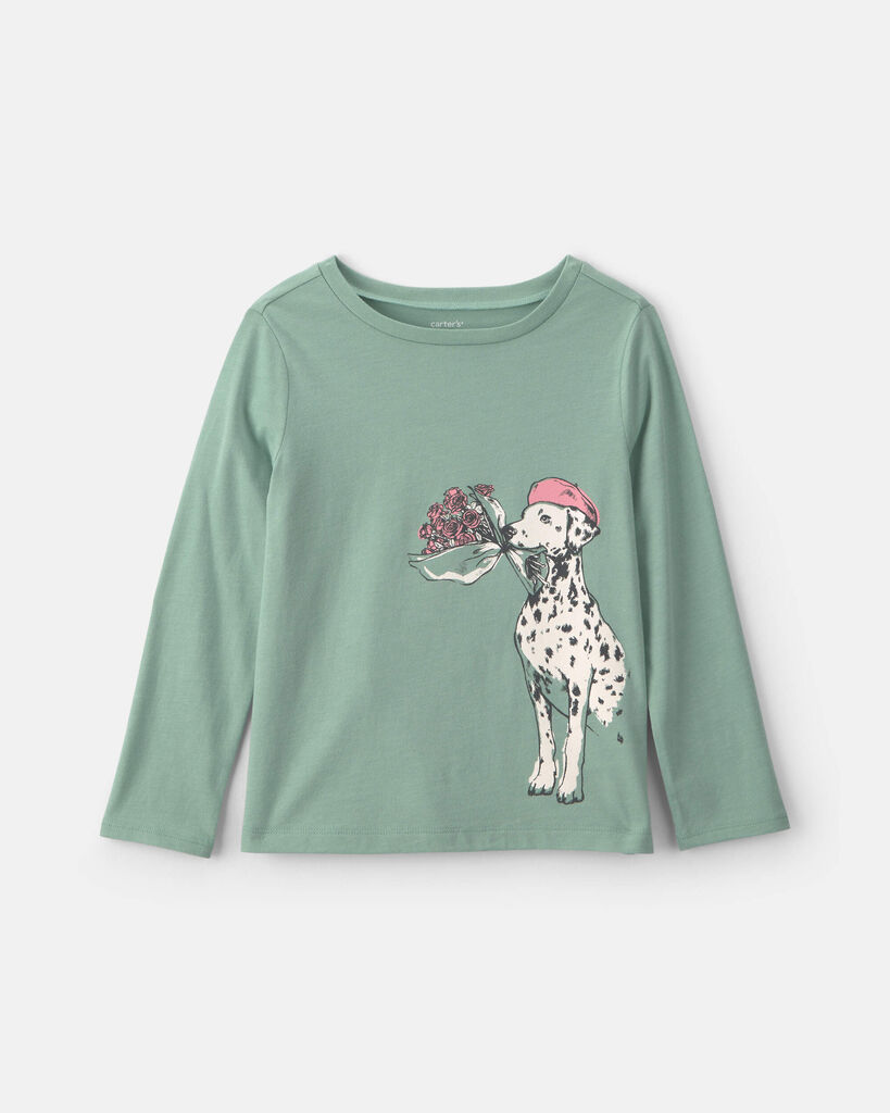 Carter's girls parisian dog long-sleeve graphic tee L Green