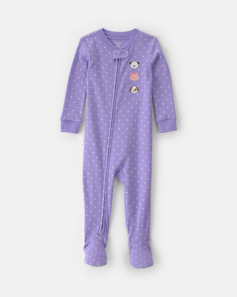 toddler girl 1-piece pets 100% cotton snug fit footed pajama - purple