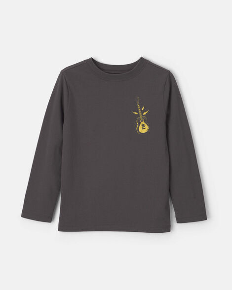 boys 'silence is overrated' guitar long-sleeve graphic tee - black