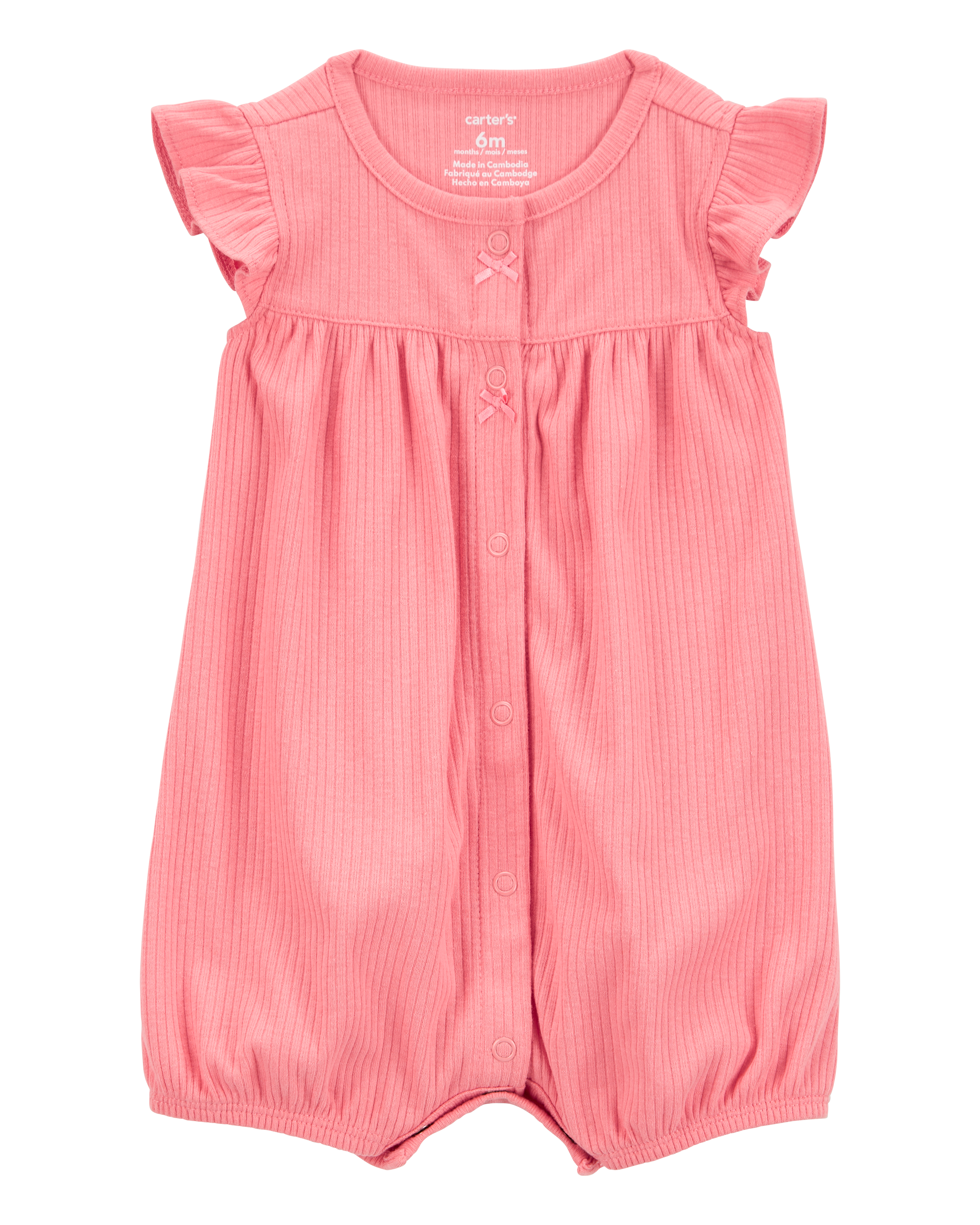 Baby Girl Cotton Rib Short-Sleeve Romper - Pink