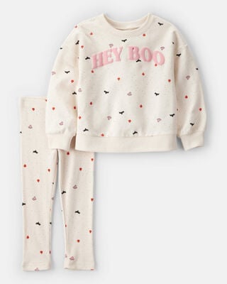 Toddler Girl Butterfly Fruit Print Cotton Long-Sleeve Tee & Pant Set - White