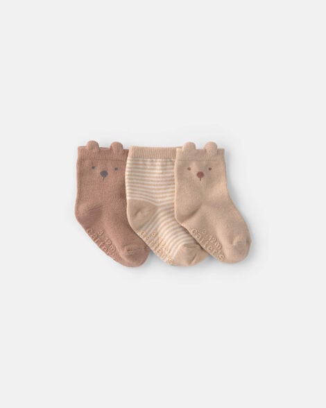baby 3-pack bear baby booties - brown