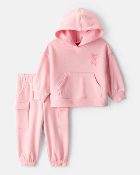 baby girl 2-piece daydream fleece ballet long-sleeve hoodie & pant set - pink