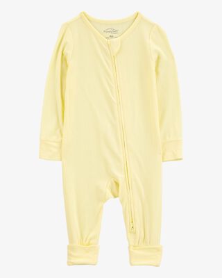 Product image 1 of Baby Solid 2-Way Zip PurelySoft Convertible Foot Sleep & Play Pajamas - Yellow