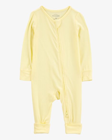  Product image 1 of Baby Solid 2-Way Zip PurelySoft Convertible Foot Sleep & Play Pajamas - Yellow
