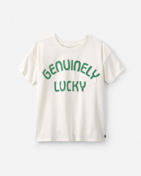 Kids 'Genuinely Lucky' St Patrick's Day Graphic Tee - Cream