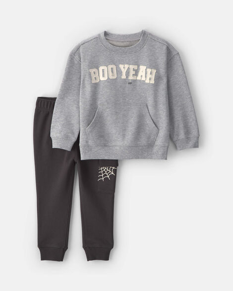 toddler boy 2-piece 'boo yeah' halloween top & pant set - grey/black