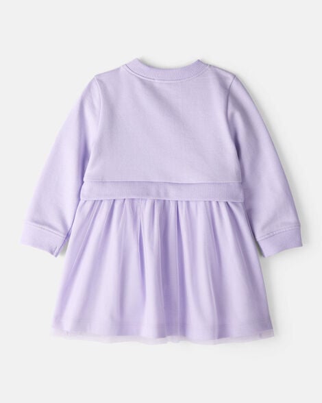 Product image 2 of Baby Girl Bow Print Tulle Cotton Dress - Purple