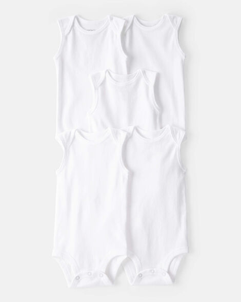 baby 5-pack sleeveless bodysuits - white
