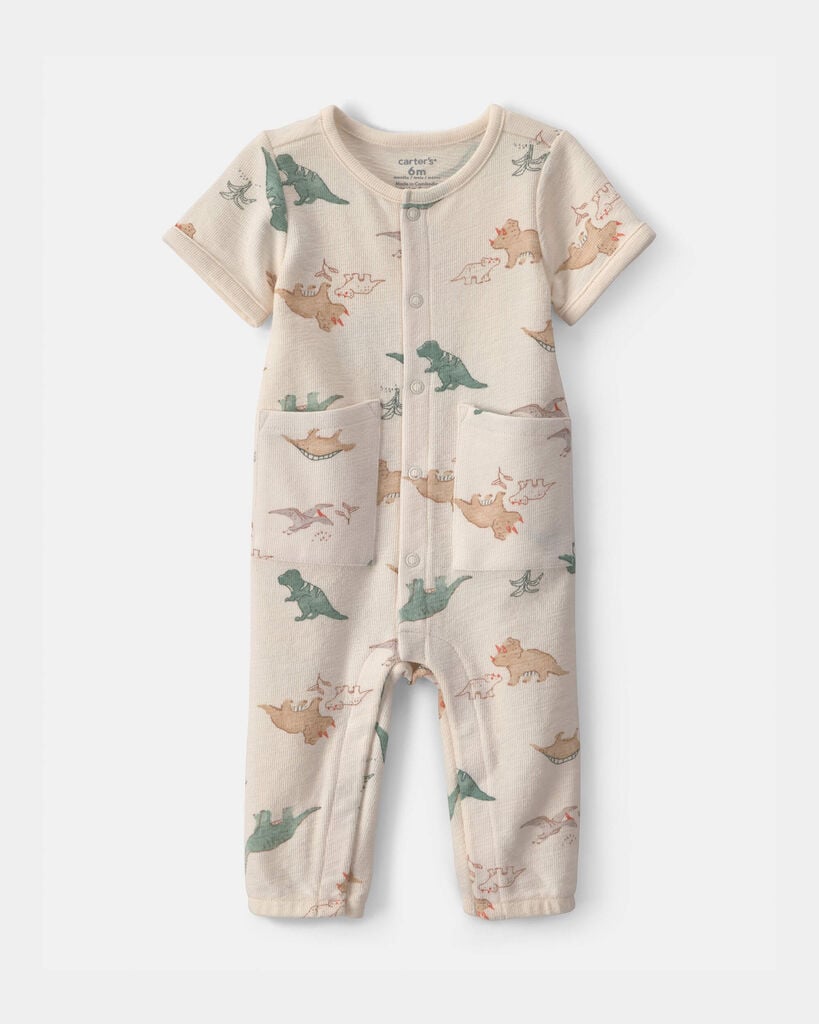 Carter's Baby Boys' Dinosaur Print Jumpsuit - Ivory