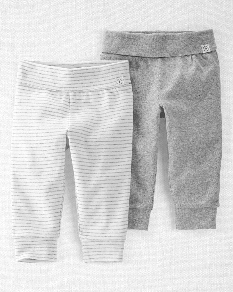 Little Planet Baby Organic Cotton Grow-With-Me Joggers 12M Stripe, Heather Grey
