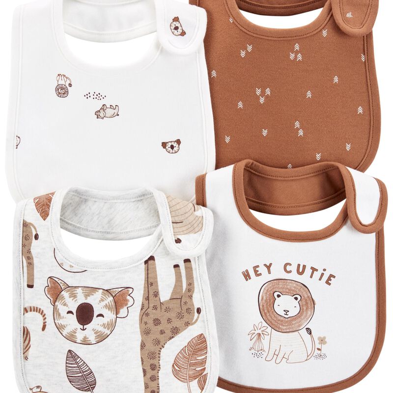 Brown/White Baby 4-Pack Bibs | carters.com