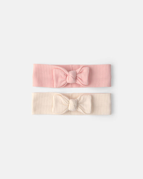 baby girl 2-pack headbands - pink/ivory