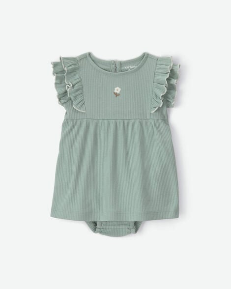 baby girl flower short-sleeve bodysuit dress - green