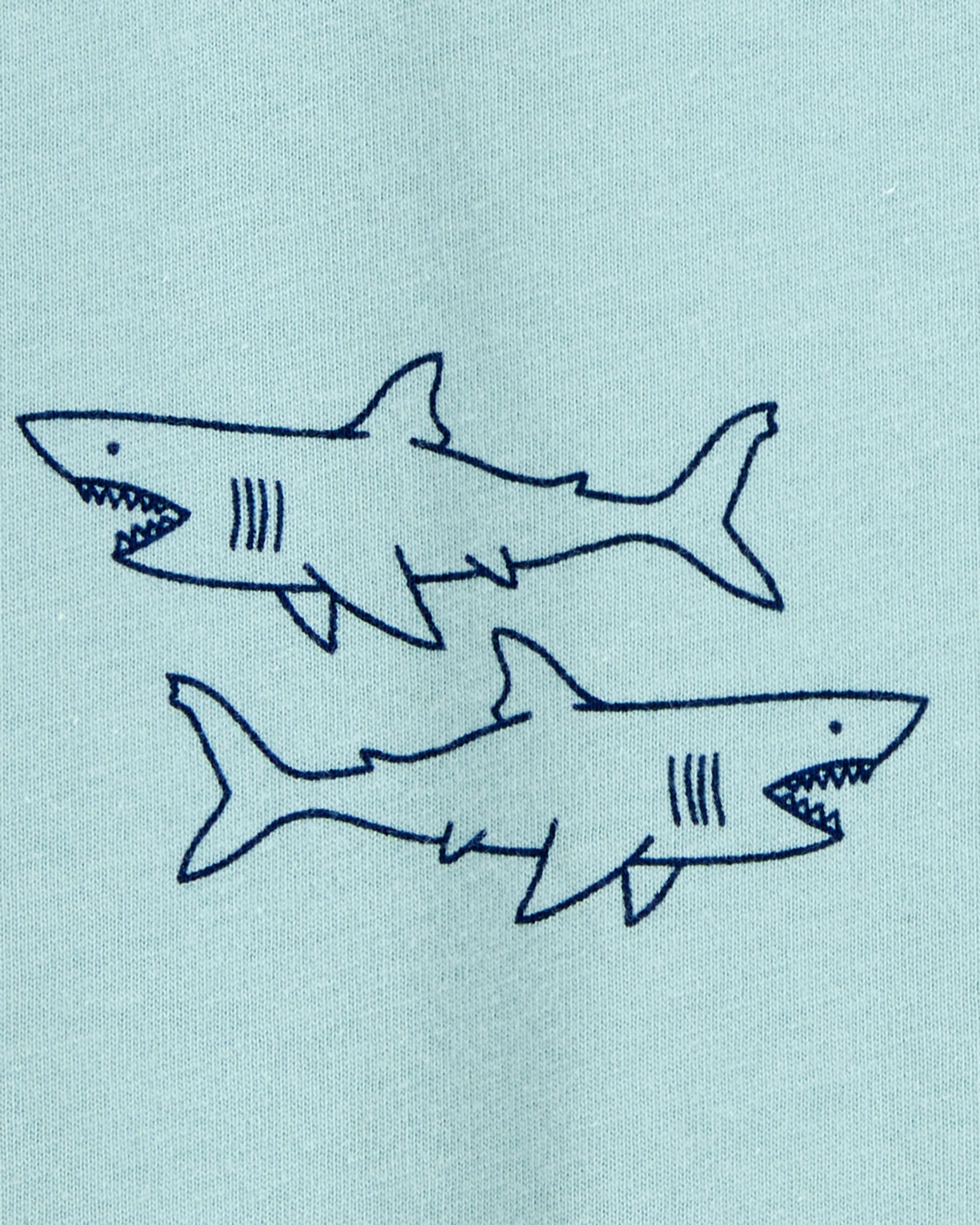 Baby Boy Shark Print Cotton Romper - Blue