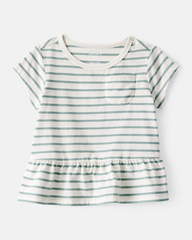 Product image 1 of Baby Girl Striped Short-Sleeve Peplum Top - White/Green