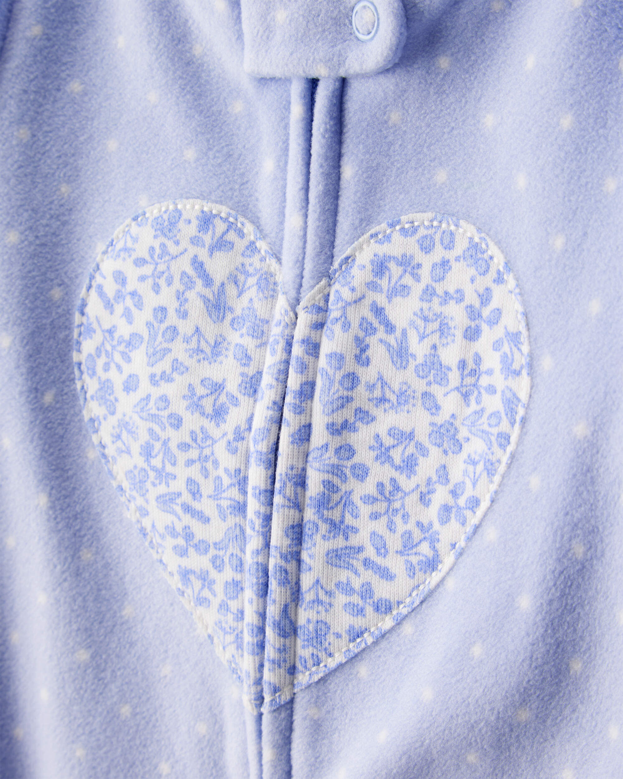 Toddler Girl Heart Polka Dot Print Loose Fit Long-Sleeve 2-Way Zip 1-Piece Pajamas - Blue