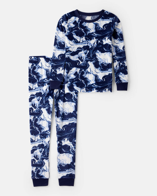 Product image 1 of Boys Abstract Velour Long-Sleeve Snug Fit 2-Piece Pajamas - Blue