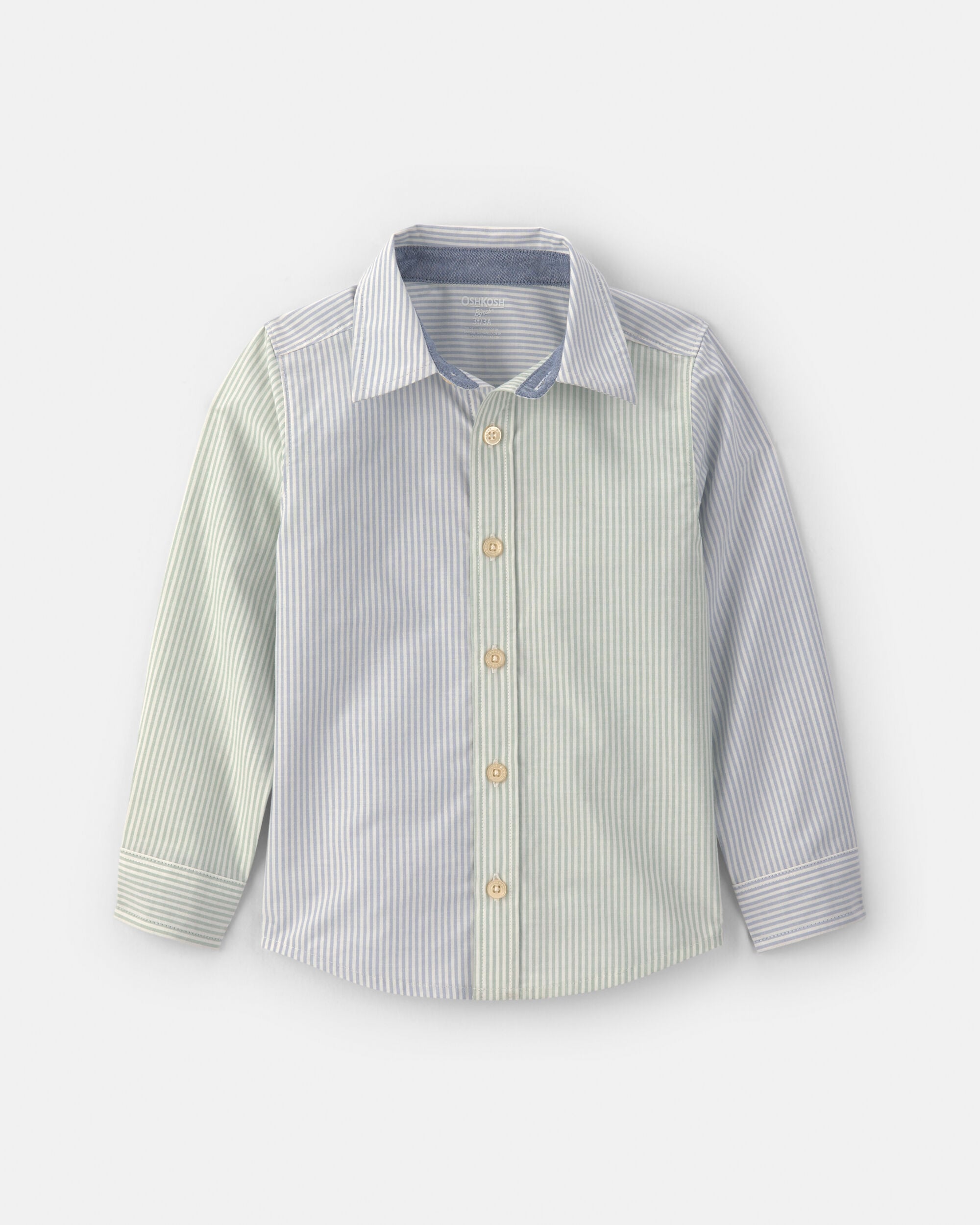 OshKosh Bgosh Toddler Boy Poplin Button-Down Shirt- GreenBlue 2T White 32$