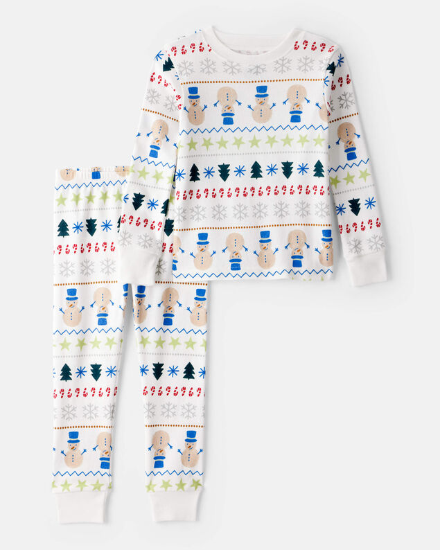 Product image 1 of Baby Snowman Fair Isle 100% Cotton Long-Sleeve Snug Fit 2-Piece Pajamas - White