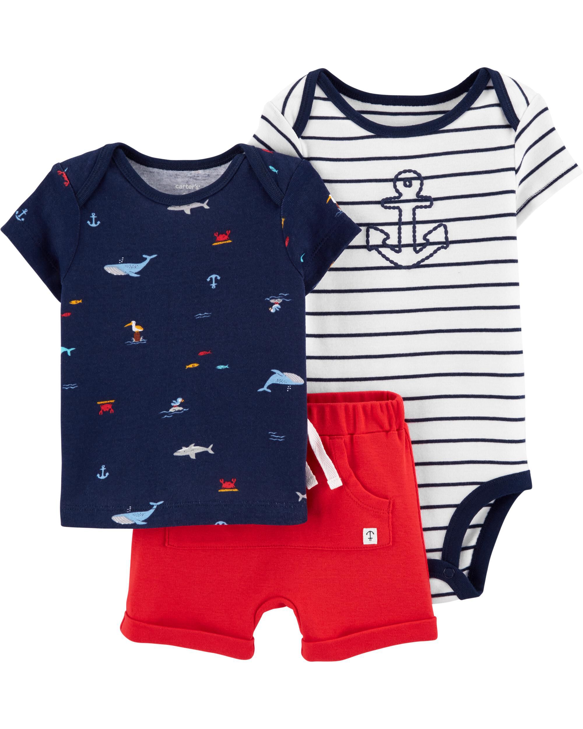 Carters Infants Baby Boys Fish Print 3 Piece Tank Shorts Pajama Set New