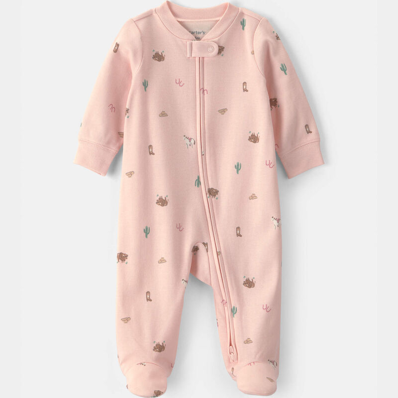 Baby Girl Western 100% Cotton 2-Way Zip Sleep & Play Pajamas - Pink