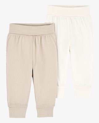 Product image 1 of Baby 2-Pack PurelySoft Pull-On Pants - Khaki/Ivory