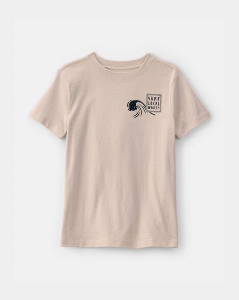 kids octopus surf graphic tee - tan