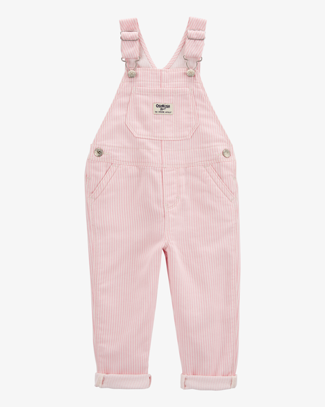 Toddler Knit Denim Hickory Stripe Overalls - Pink