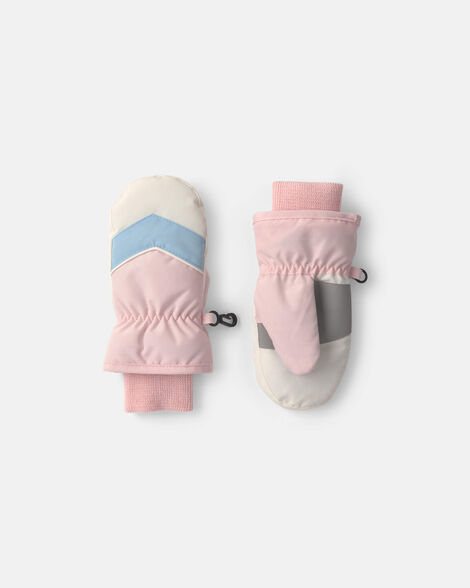 toddler girl color block ski mittens - pink/blue/white