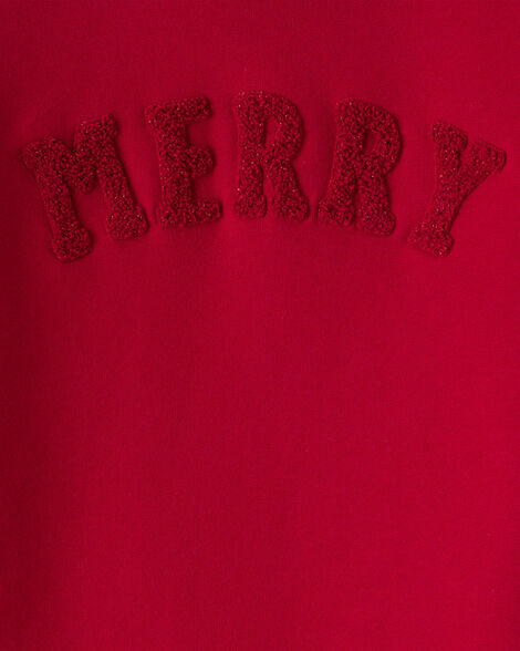 Girls Christmas Merry Long-Sleeve Pullover Sweatshirt - Red