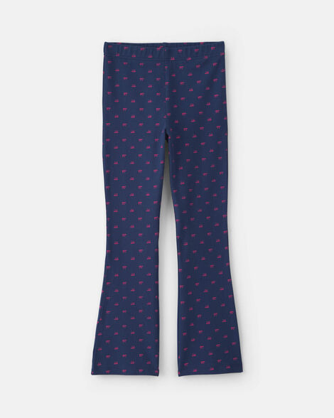 girls bow cotton pull-on stretch leggings - navy blue