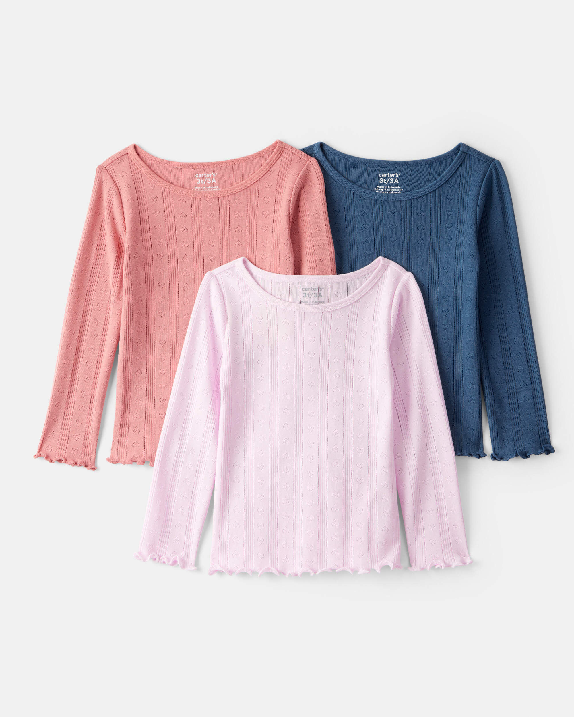 Toddler Girl 3-Pack Print Long-Sleeve Tops - Orange/Pink/Navy