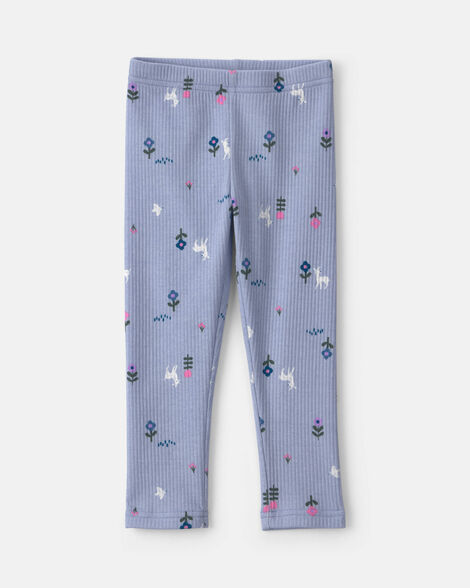 toddler girl deer floral pull-on stretch leggings - blue