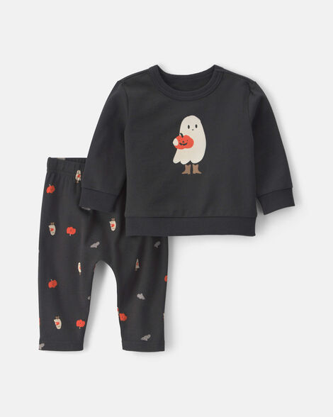 baby 2-piece halloween long-sleeve top & pant set - black
