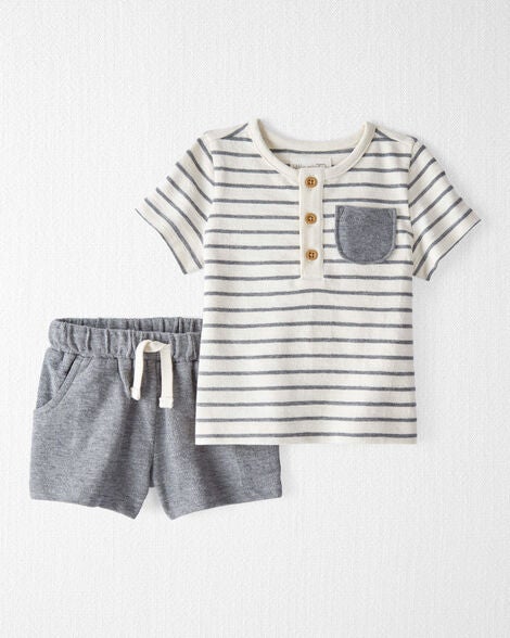  Product image 1 of Baby 2-Piece Henley Tee and Shorts Set Made with Organic Cotton