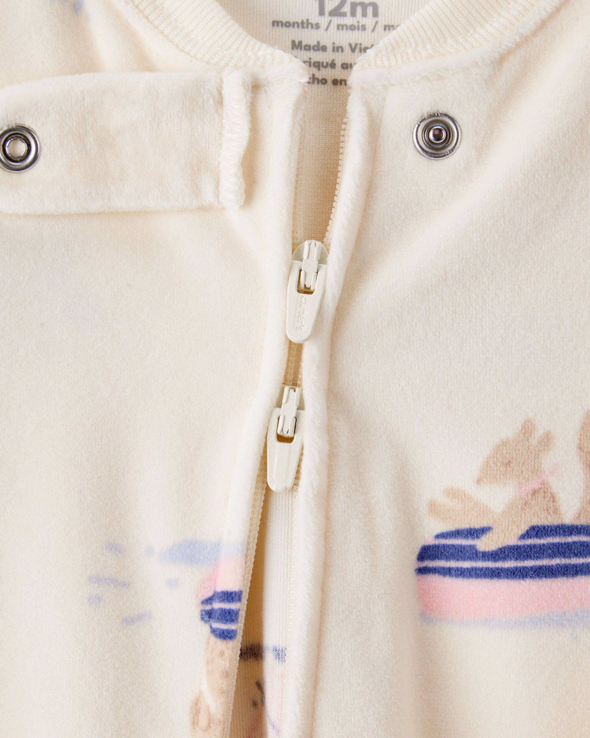 Baby Girl Snow Animals DreamPlush Snug Fit Long-Sleeve 2-Way Zip 1-Piece Pajamas - Ivory