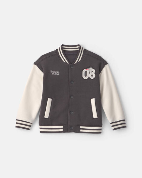 toddler boy 'raceway champ' varsity fleece jacket - black