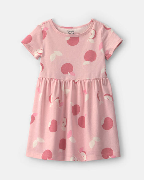 toddler girl apple short-sleeve dress - pink
