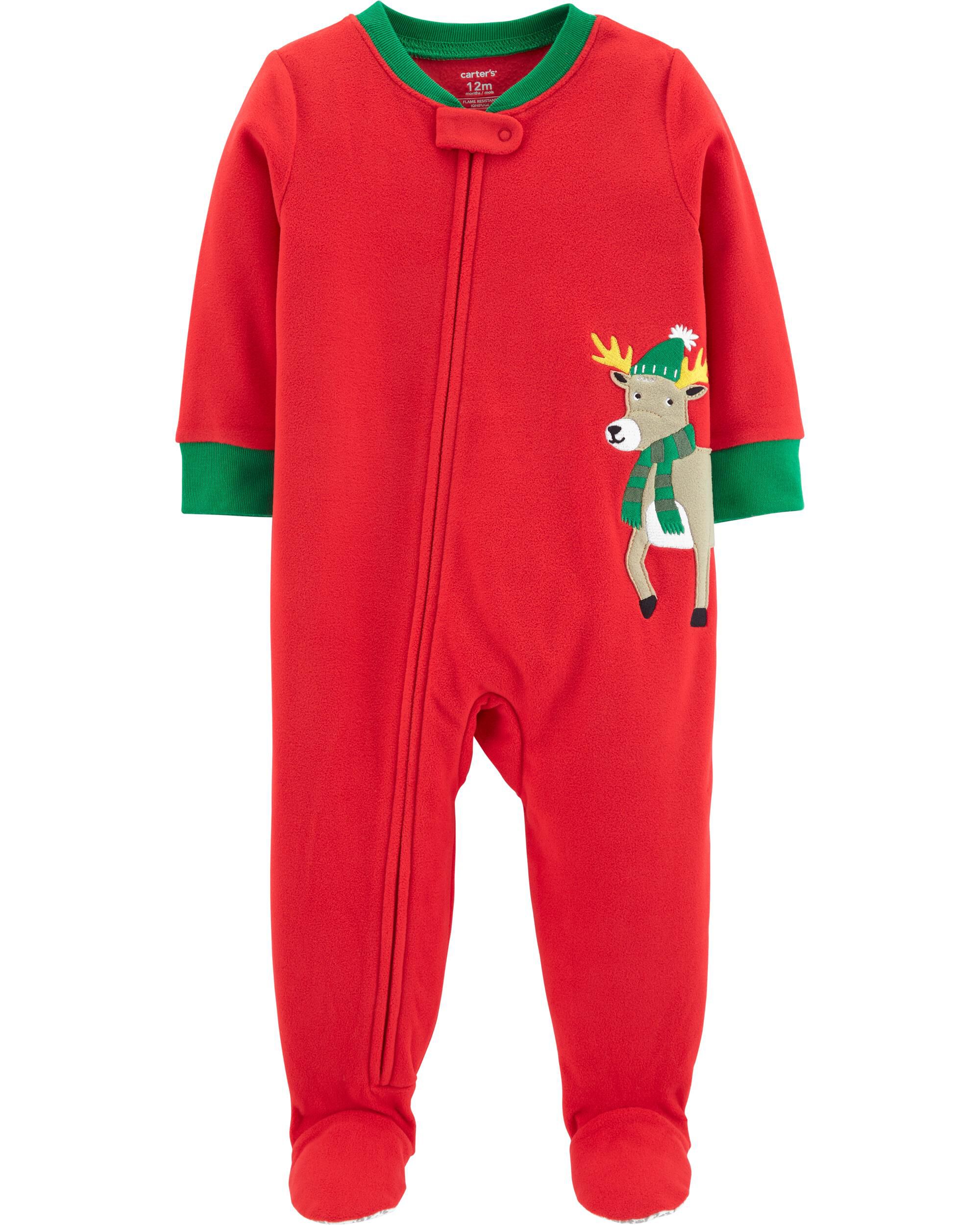 1-Piece Christmas Reindeer Fleece PJs 