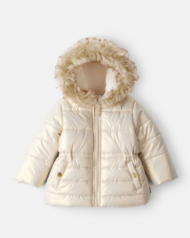 Product image 1 of Baby Girl Hooded Heavyweight Winter Jacket - Cream