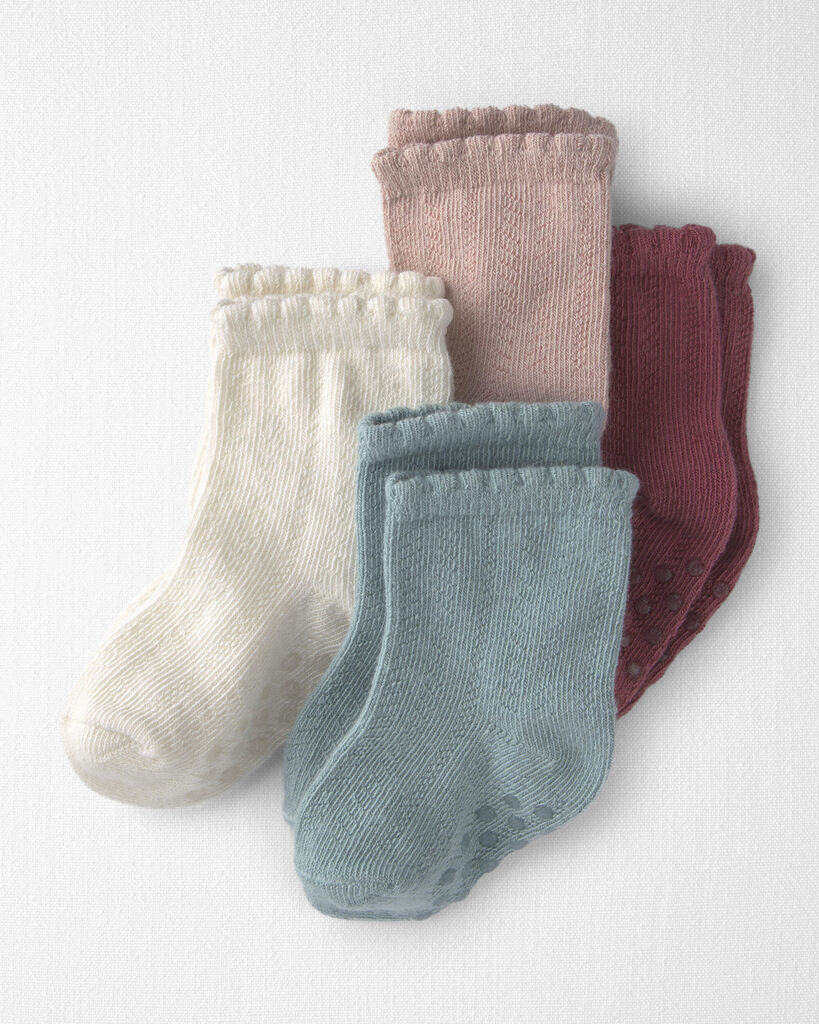 Little Planet Baby Girl 4-Pack No-Slip Ankle Socks Made with Organic Cotton 0-3M Pink, Blue, Cream, Red