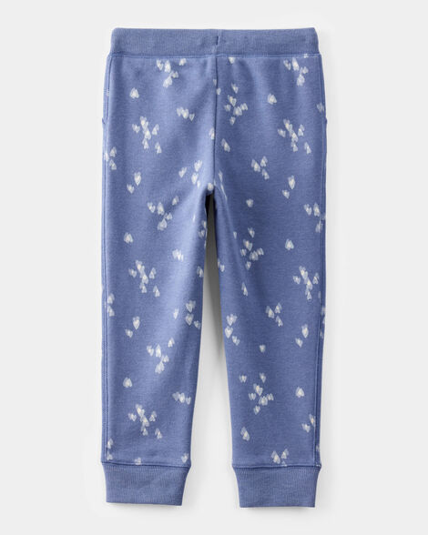 Toddler Girl Heart Print Fleece Drawstring Joggers - Blue