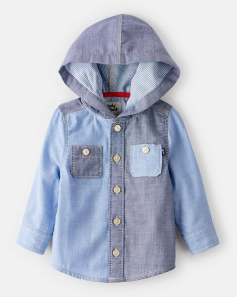 Baby Boy Long-Sleeve Hooded Chambray Shirt - Blue