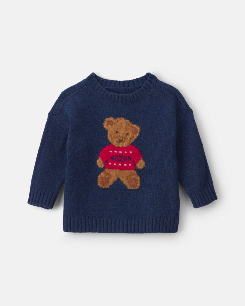 Oshkosh Baby Boys Crew Neck Long Sleeve Pullover Sweater, 18 Months, Blue