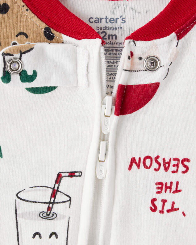 Product image 2 of Baby Christmas Santa Print 100% Cotton Long-Sleeve Snug Fit 1-Piece Pajamas - White