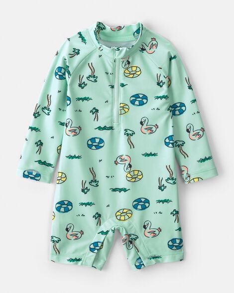 baby boy vacation long-sleeve 1-piece rashguard swimsuit - green